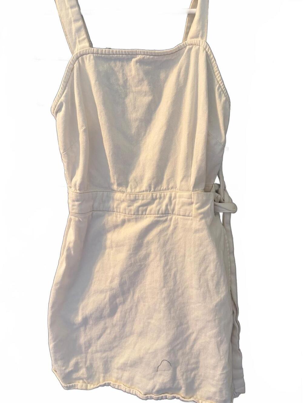 NEW Cream Denim Skort Romper XS Side Tie Mini Dress